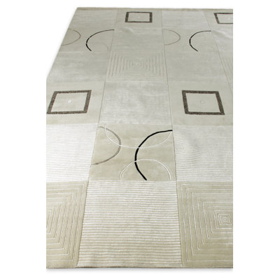Super Tibetan hand-knotted Wool/Bamboo Silk Ivory Area Rug