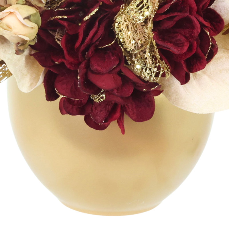 Hydrangea and Magonlia Leaf Holiday Centerpiece, Burgundy