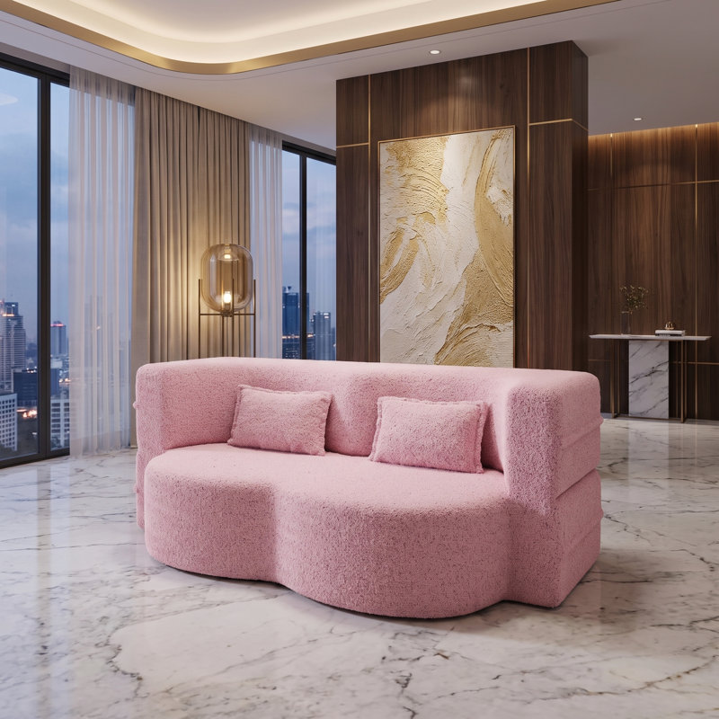 Canapé-lit convertible de 78 po avec 2 coussins Sherpa, Pink