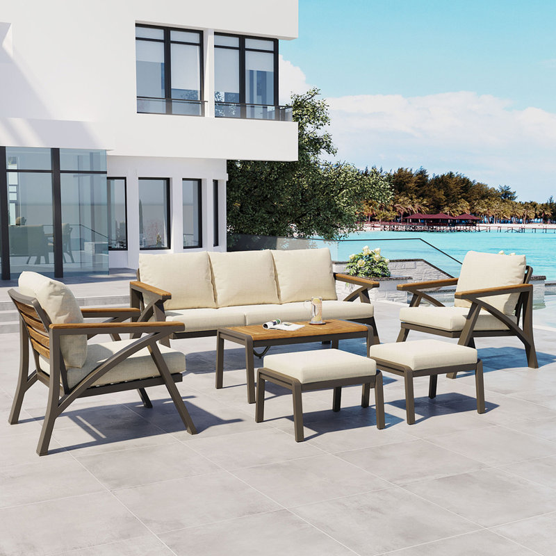 Ensemble de conversation pour patio avec coussins 7 personnes All-Weather, Beige