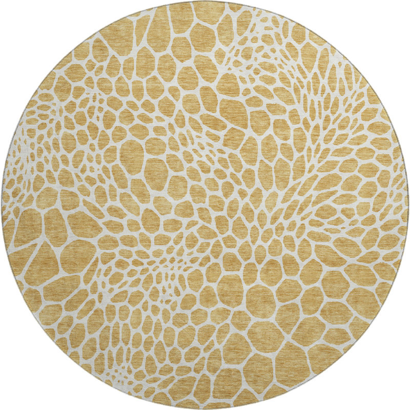 Premium Machine Washable Prisco Gold Rug, Round 8'