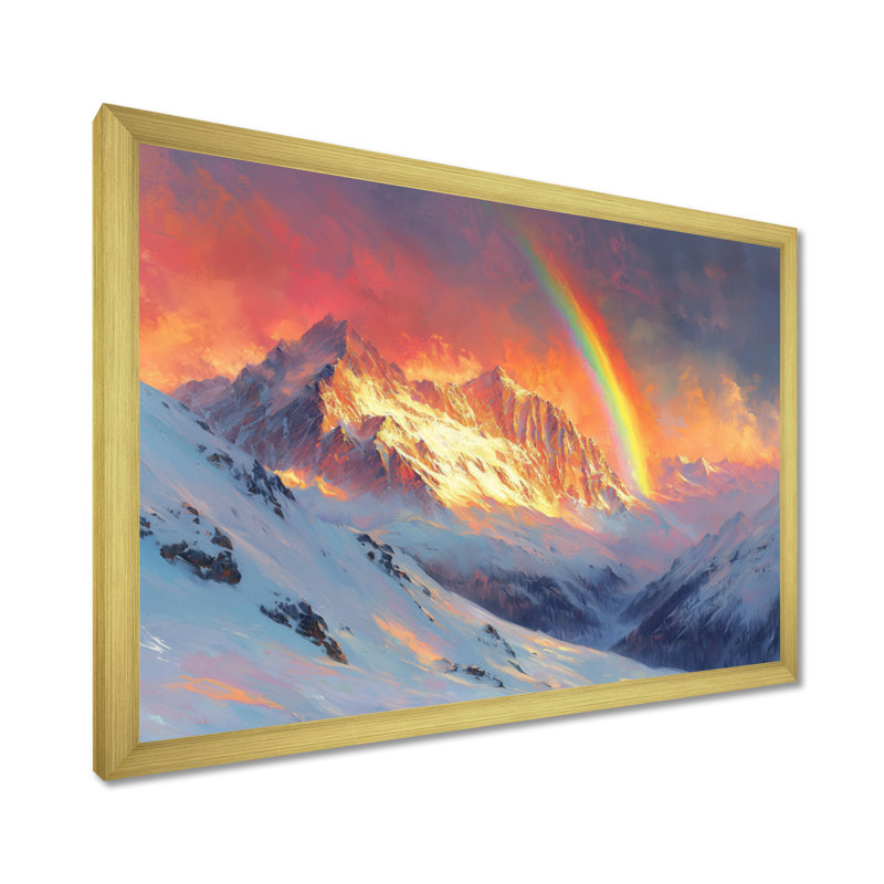 Rainbow Over The Snowy Peaks I - Rainbow Wall Art, H 30 po x l 40 po, Cadre flottant noir