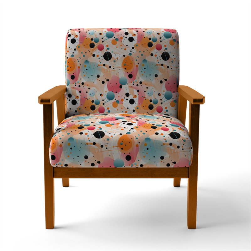 Fauteuil en velours Hulten, Black/Pink/Orange Velvet, Accoudoirs carrés bruns