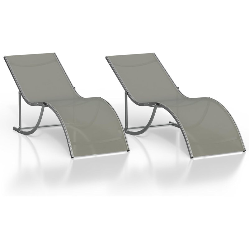 Patio Chaise Lounge Outdoor Set of 2 with S-Shaped Ergonomics, PVC-coated polyester Fabric, Aluminum Pool Chaise Lounges for Pool, Garden, Beach, and Backyard - All-Weather Design