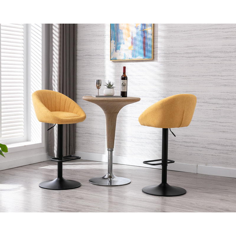 Yellow Adjustable Swivel Iron Bar Stools with Low Back, Set of 2