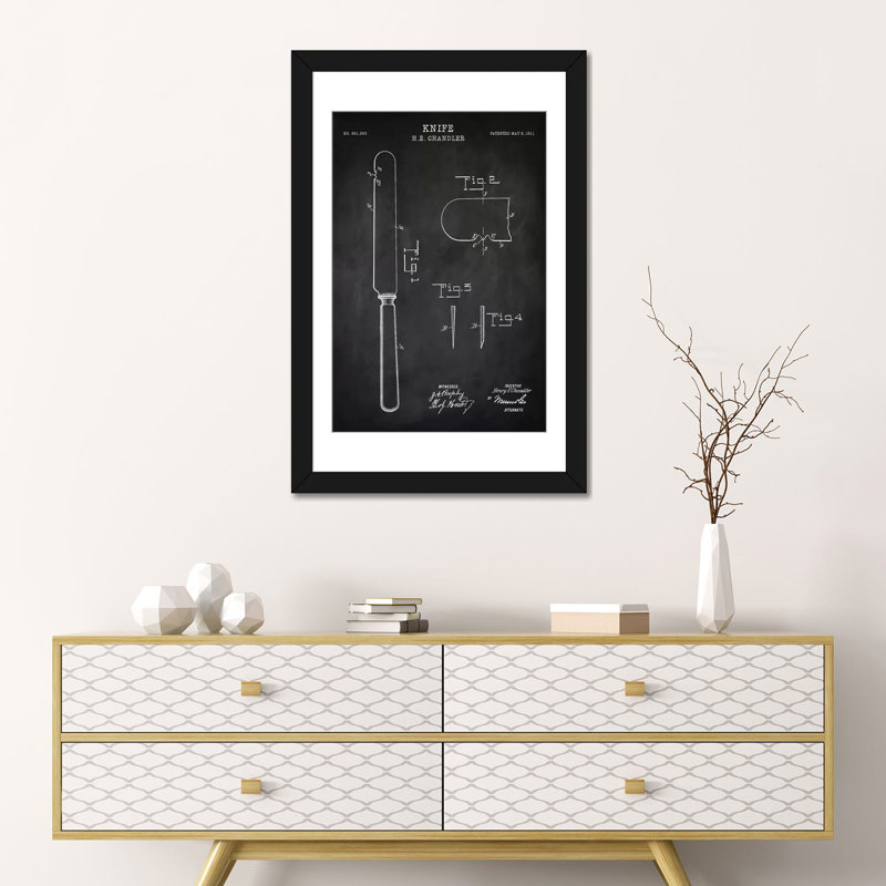 « couteaux », impression sur toile, H 24 po x l 16 po x P 1 po, Papier d'art encadré noir, Blanc