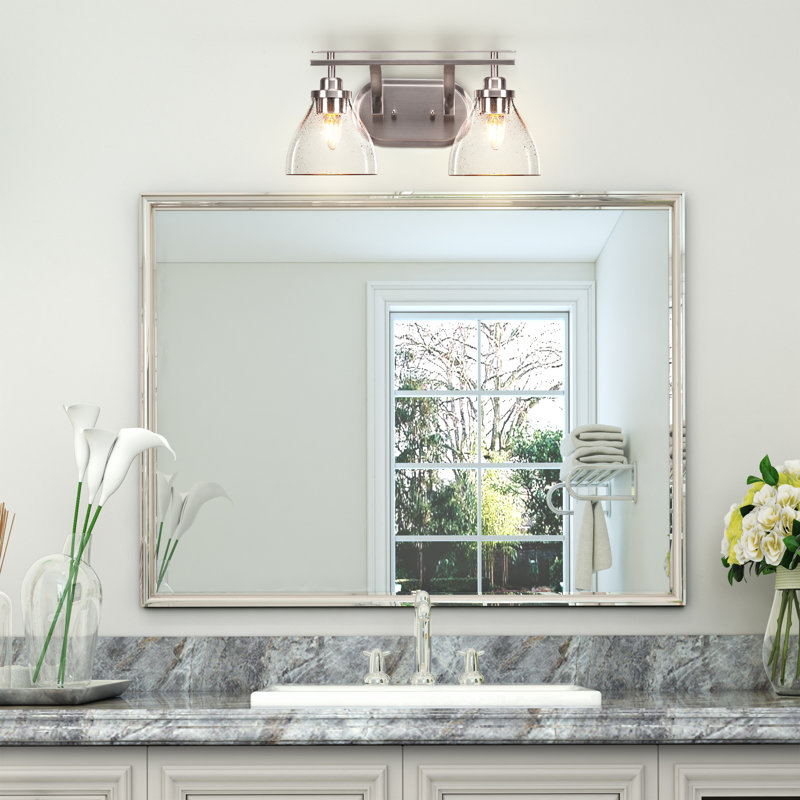 Barre d'éclairage de salle de bain 2 lumières Alirra avec verre 6,25 po, Nickel brossé, Clair