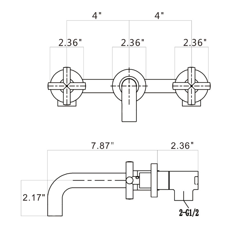 2-Handle Wall Mounted Brass Bathroom Faucet
