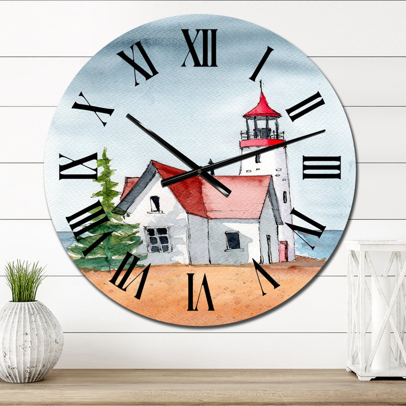 Un phare avec une cabane sur la colline et la mer - Horloge murale, Petit