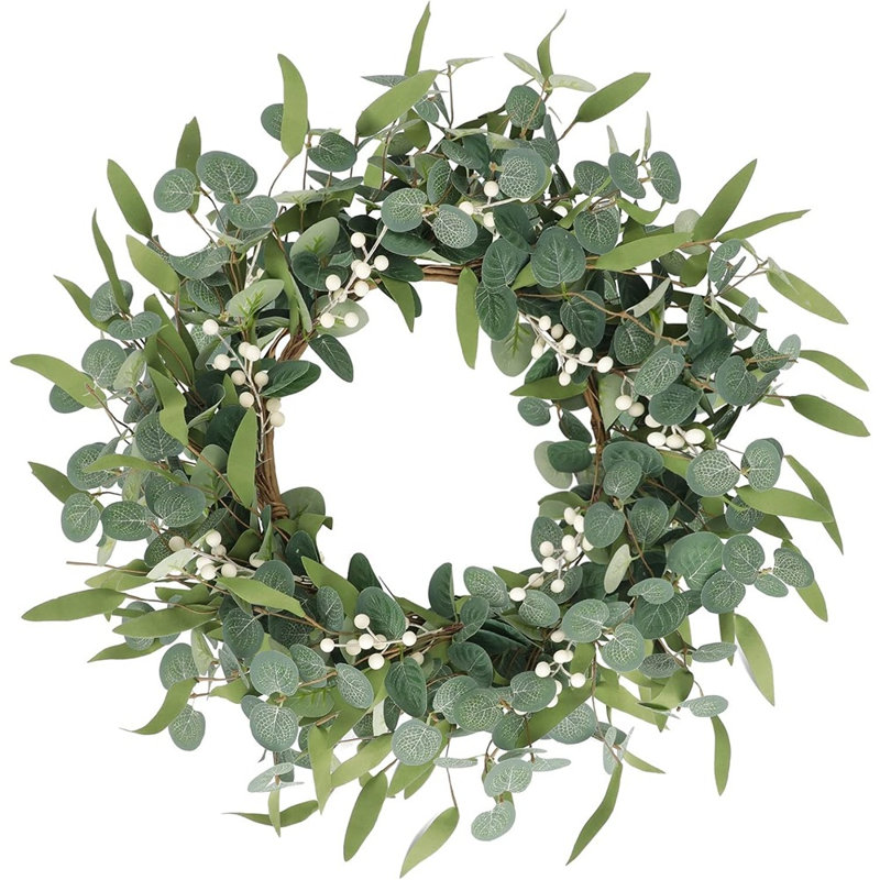 Couronne de porte en eucalyptus - vert - porche de campagne printanier et décoration de fenêtre