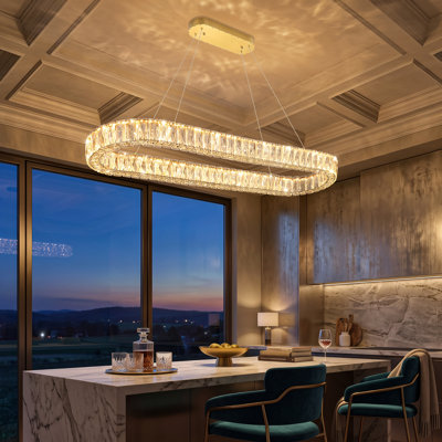 Modern Dimmable Crystal Led Long Chandelier