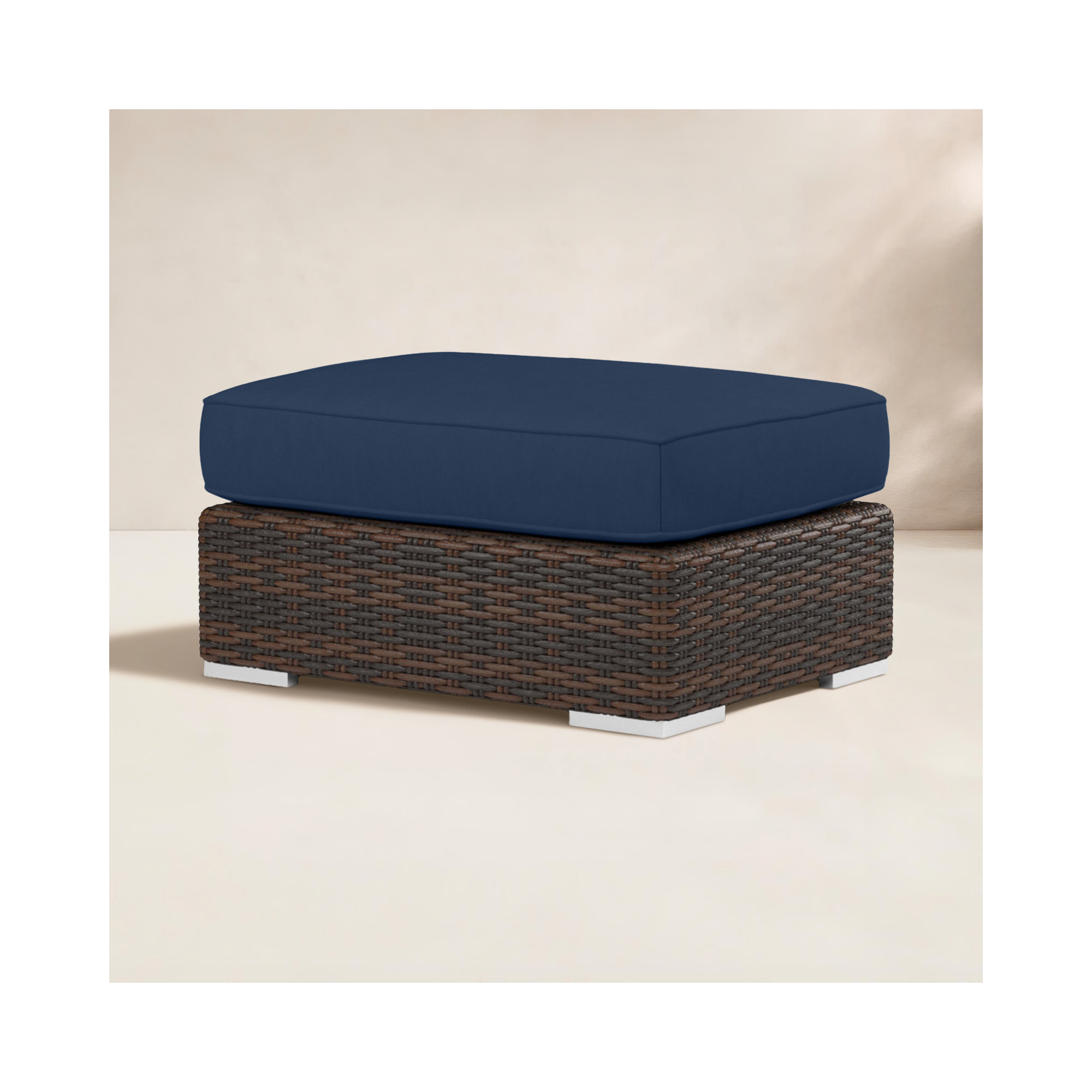 Upholstered Outdoor Ottoman with Cushion, Echo Midnight Sunbrella®