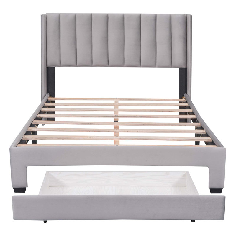 Lit plateforme à panneau de rangement Izaiha, Double, gris