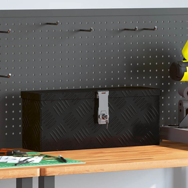 Tool Box Outdoor Storage Box with Locking System Tool Chest Aluminum, 5.9" H x 19.7" W x 8.1" D, Black