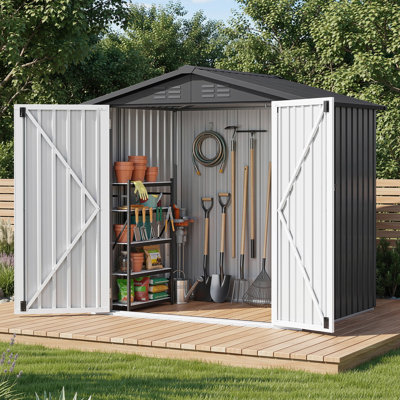 Edrosie Inc 6x4ft Metal Lockable Outdoor Storage Shed Dark Gray