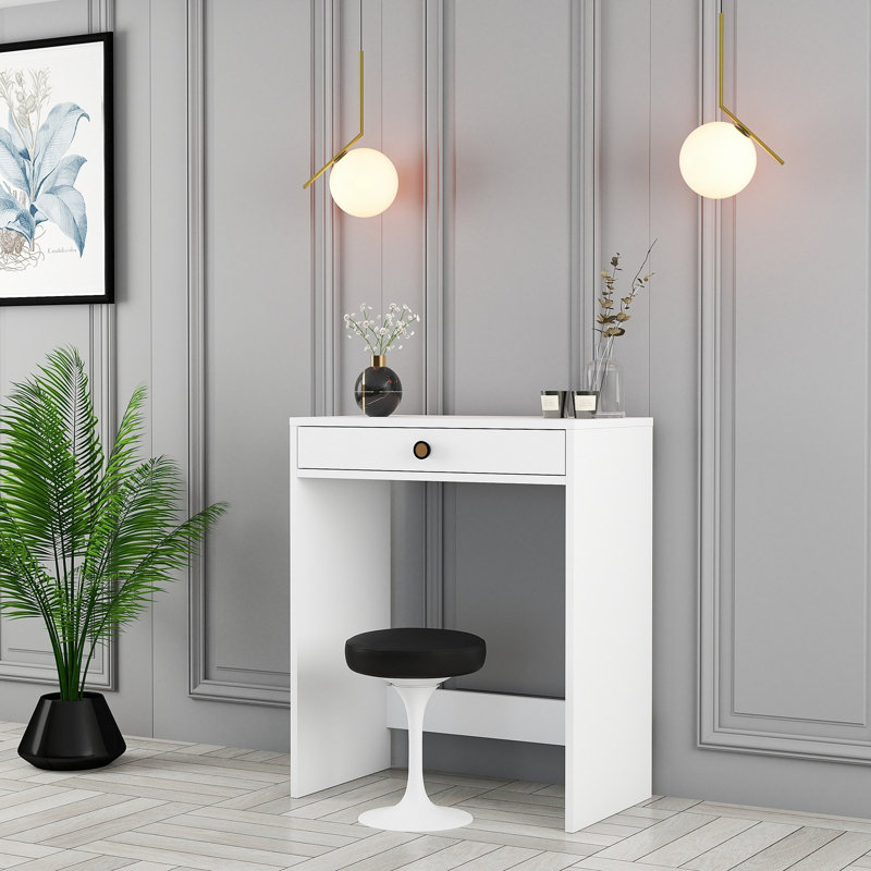 Table à maquillage moderne, blanche, 27,6 po x 15,7 po x 33,4 po | 100% panneau de particules enduit de mélamine, épaisseur: 0,7 pouce | Conception élégante pour les espaces de beauté et de coiffeuse, solution de rangement élégante et fonctionnelle