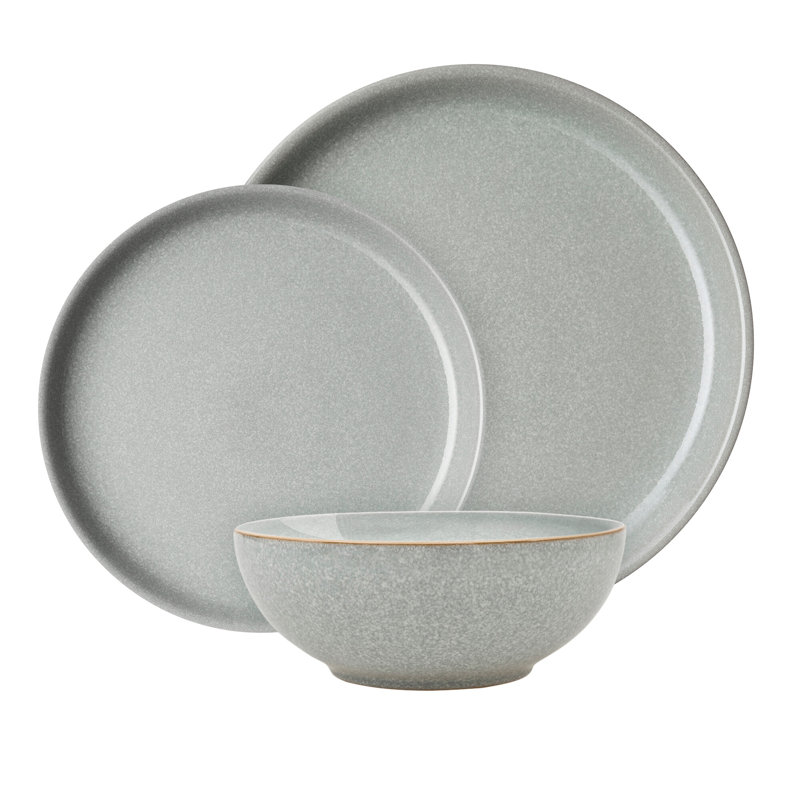 Denby Elements 12 Piece Coupe Dinnerware Set, Service for 4, Light Grey