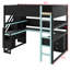 Lit mezzanine innovant avec bureau, tablettes, panneau perforé et escalier de rangement-533127787-533127789