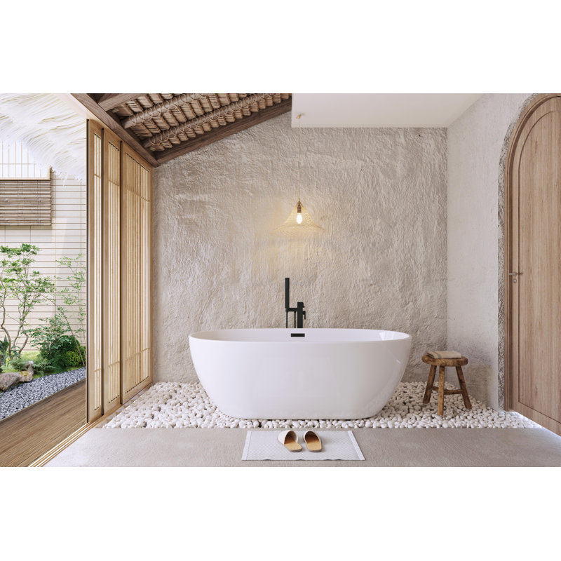 Cateisha 67'' x 30.7'' Soaking Acrylic Bathtub, Matte Black