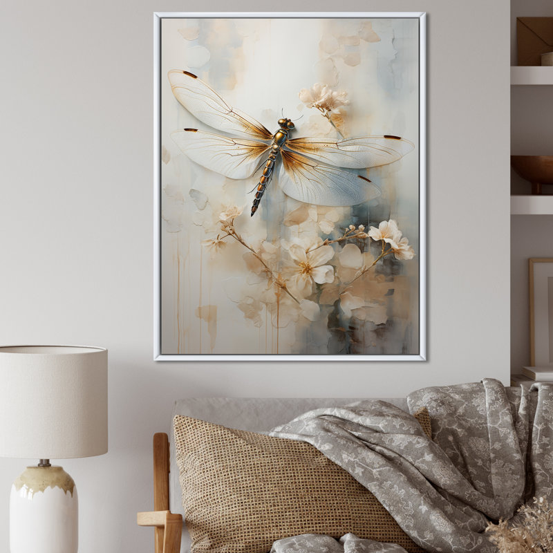 Dragonfly Delight - Dragonfly, reproduction sur toile encadrée, Cadre flottant blanc, H 40 po x l 30 po x P 1,5 po
