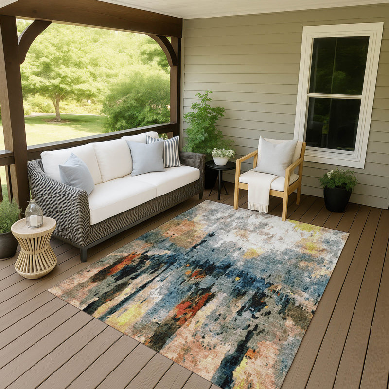 Machine Washable Indoor/Outdoor Pablo ACN2284 Abstract Rug, Rectangulaire 8 pi x 10 pi