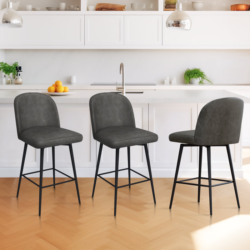 Kanasha 26.9" Swivel Counter Height Bar Stools, Retro Gray, 3