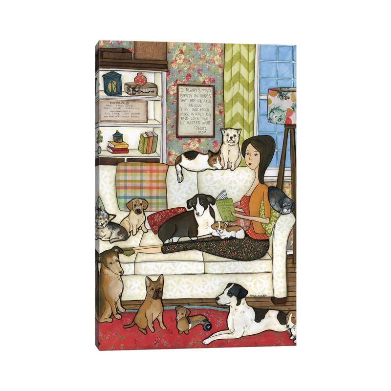 «Mutt Mom» par Jamie Morath - peinture sur toile tendue, H 26 po x l 18 po x 1,5 po