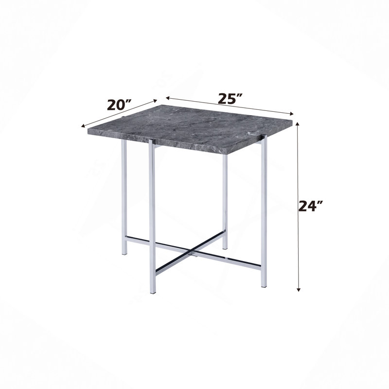 Table de bout en faux marbre et finition chromée