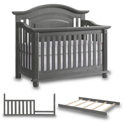 Oxford Baby London Lane 3 Piece Nursery Set Includes 4 In 1 Convertible Crib, Toddler Guard Rail, And Full Bed Conversion Kit (Arctic Gray)