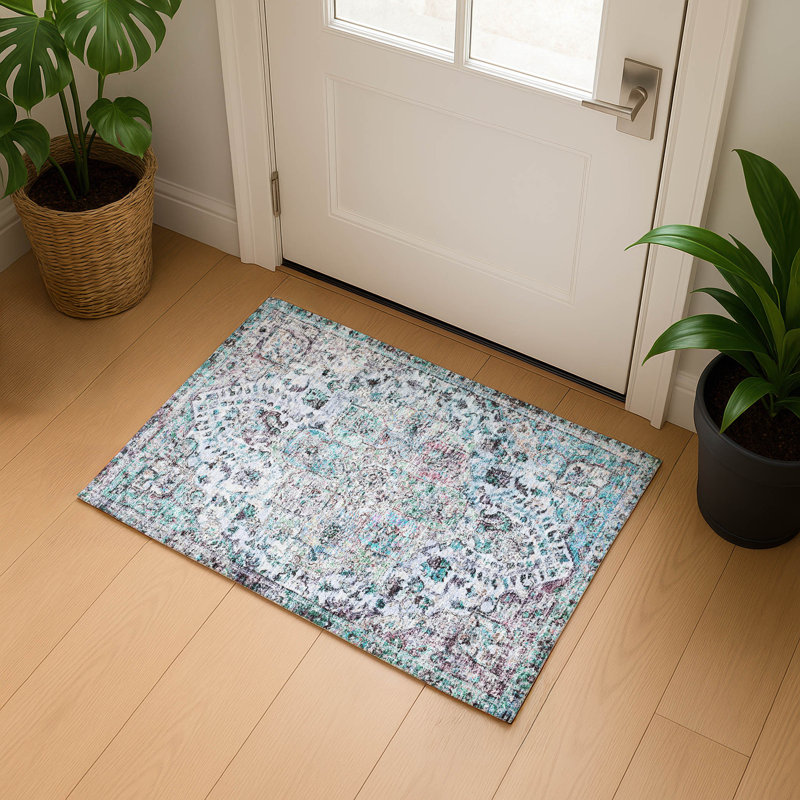 Premium Machine Washable Mayfield AMF2138 global Rug, 1'8" x 2'6", Sky