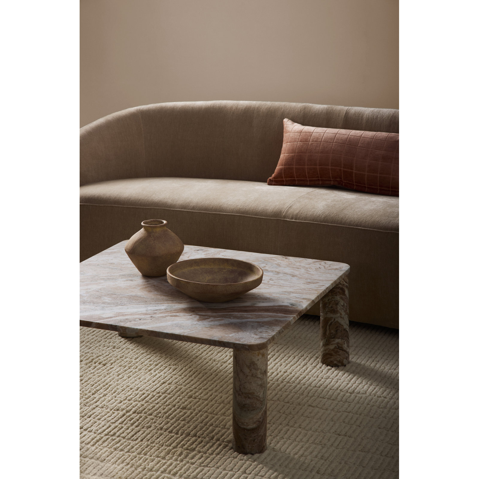 Amadora 90'' Curved Sofa, Capri Wicker Chenille