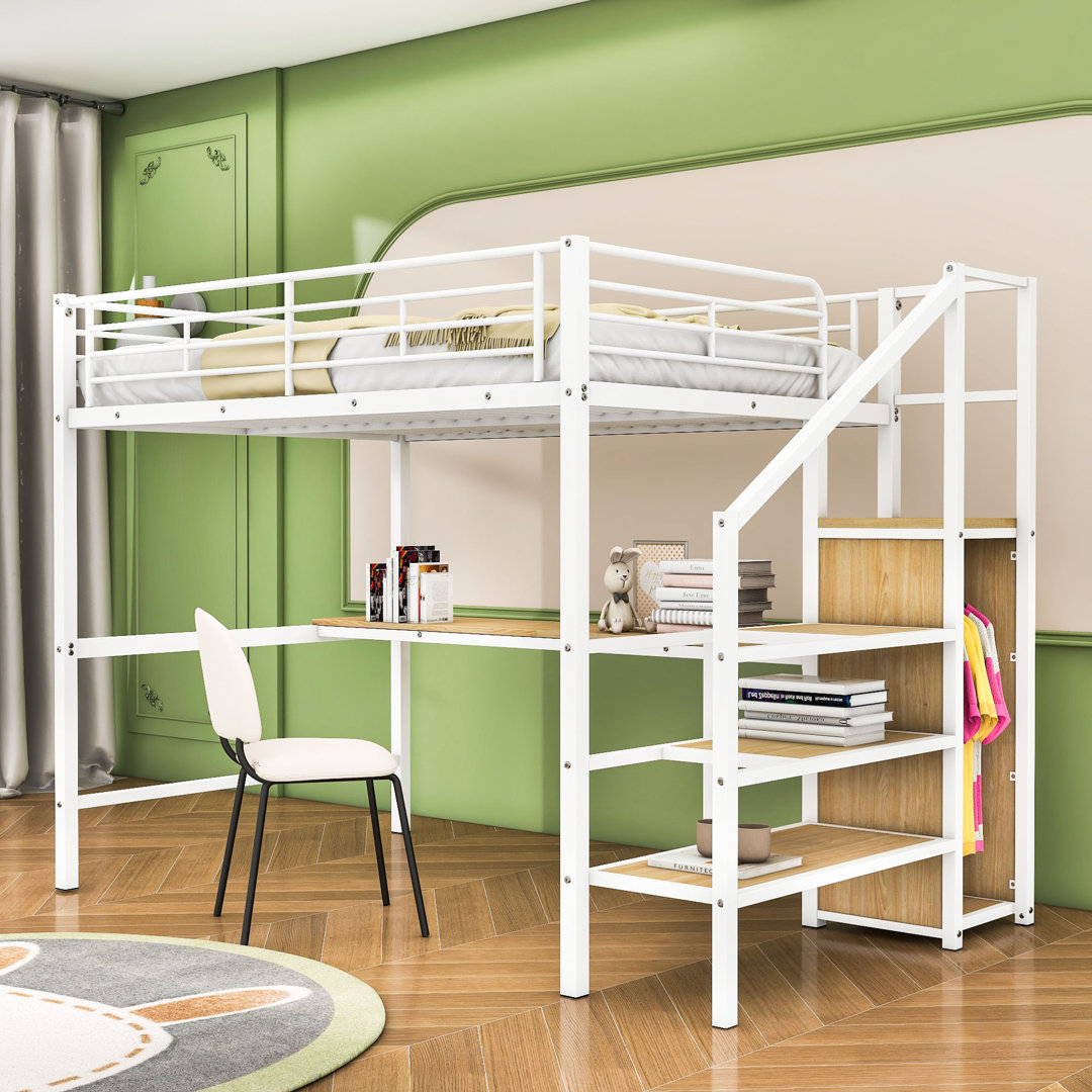 Patrie Kids Full Size Metal Loft Bed with Desk and Small Wardrobe Isabelle & Max™