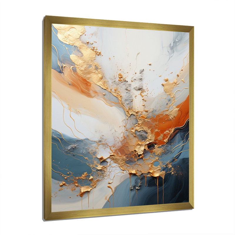 Golden Sunrisre abstrait or et bleu nova I - reproduction d'art sur toile encadrée, H 44 po x l 34 po x P 1,5 po
