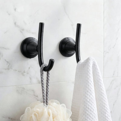Wall Mounted Coat & Towel Hook, Rust Resistant Bathroom Robe Hanger, Single Hook Organizer for Shower or Closet, Matte Black