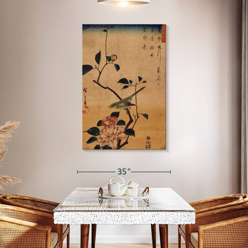 Brampt Ukiyo-E Camellia And Nightingale, 48" H x 32" W