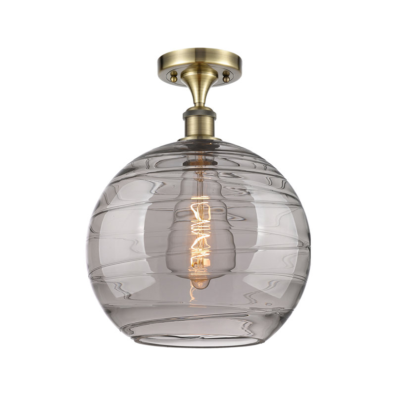 Plafonnier semi-encastré 1 lumière Wager, Laiton antique, H 14,63 po x l 12 po x P 12 po