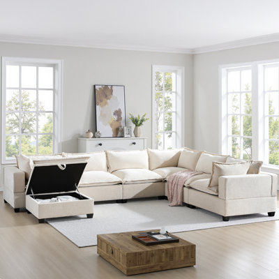 Modular Sectional Sofa For Living Room, 7 Seat U Shaped Couch With Movable Storage Ottoman by Latitude Run