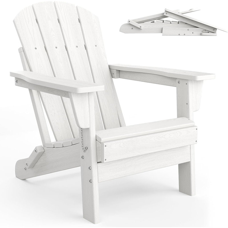 Set of 4 Folding Adirondack Chairs with 2 Side Tables, Weather-Resistant HDPE Outdoor Seating with Wood Grain Texture, 380 lbs Capacity – Gray
