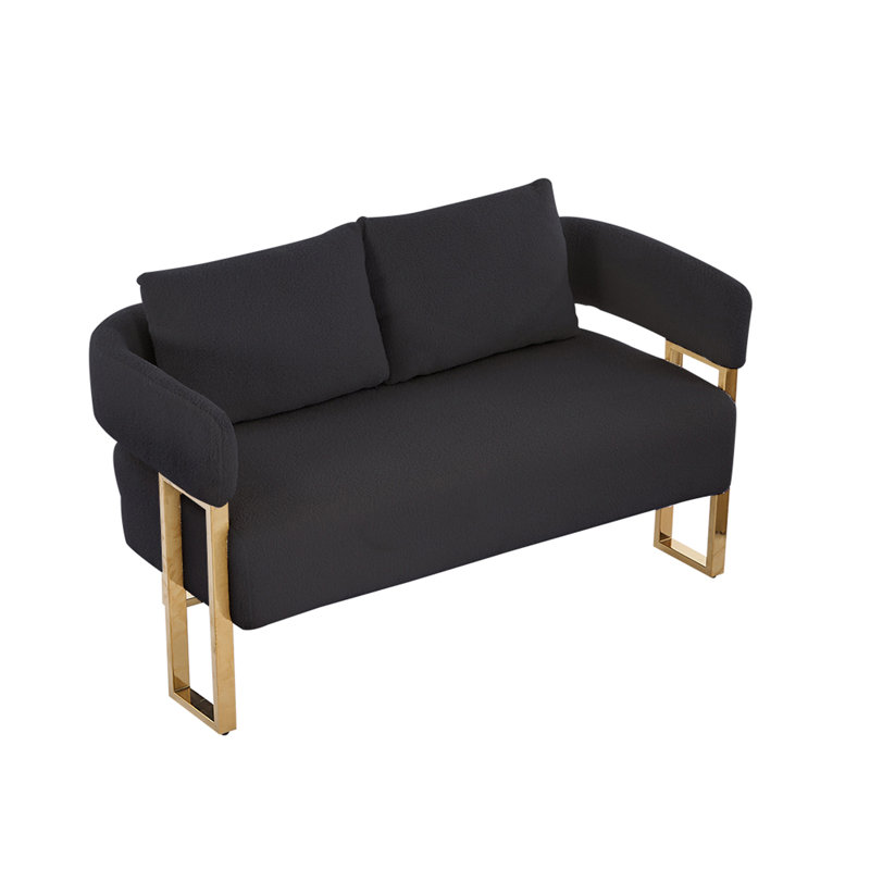 51" Wide Teddy Fleece Loveseat For Small Apartment, Black