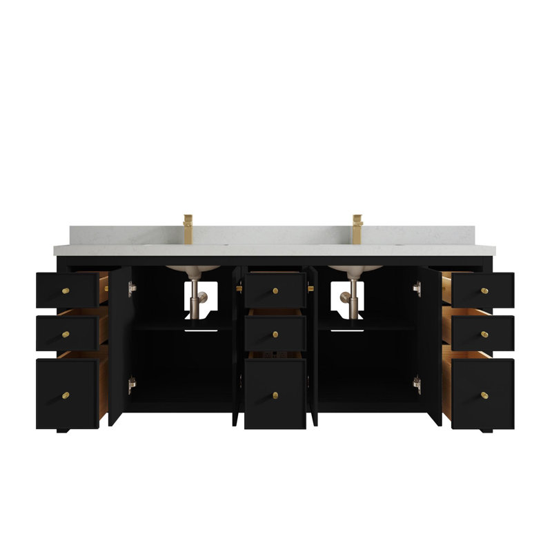 Meuble-lavabo double 84 po avec plateau Chicago, Quartz de Carrare