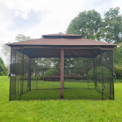 13x10 Outdoor Patio Gazebo Canopy Tent With Ventilated Double Roof And Mosquito net(Detachable Mesh Screen On All Sides),Suitable for Lawn, Garden, Backyard and Deck,Brown Top