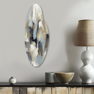 Beige And Grey Unbounded Creativity I - Abstract Painting Curved Shape Irregular Metal Wall Decor