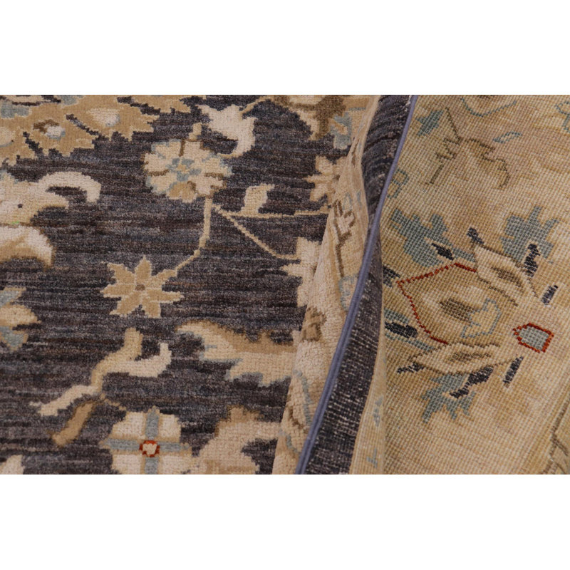Tapis gris floral en laine noué à la main 8 pi x 9 pi 9 po Floral