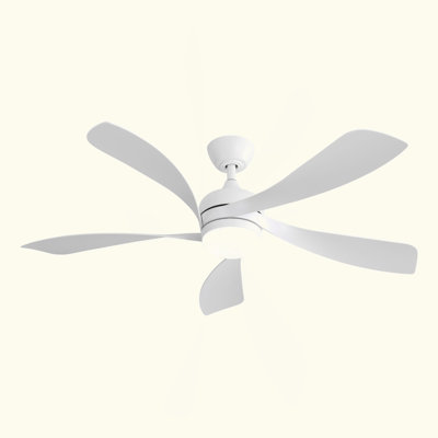 Ventilateur de plafond moderne de 52 pouces avec 5 pales en ABS, moteur à courant continu réversible, télécommande, blanc pour chambre à coucher