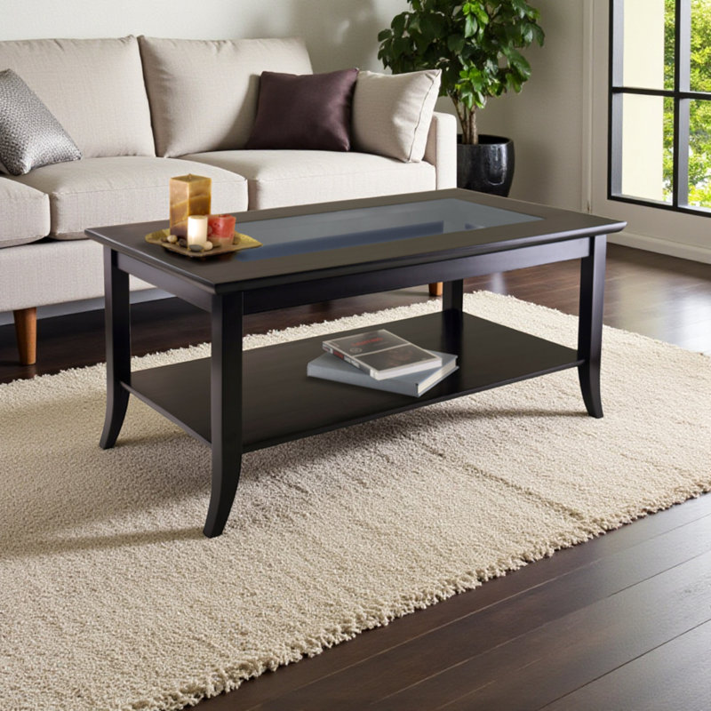 Mashpee Coffee Table With Glass Top in Dark Espresso Finish, 17.87'' H X 39.08'' W X 22.08'' D