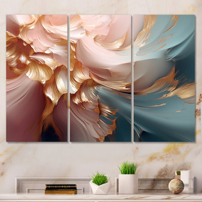 «Delicate Wave Symphony», or liquide, rose, bleu, ensemble de reproductions d'art abstrait formes abstraites