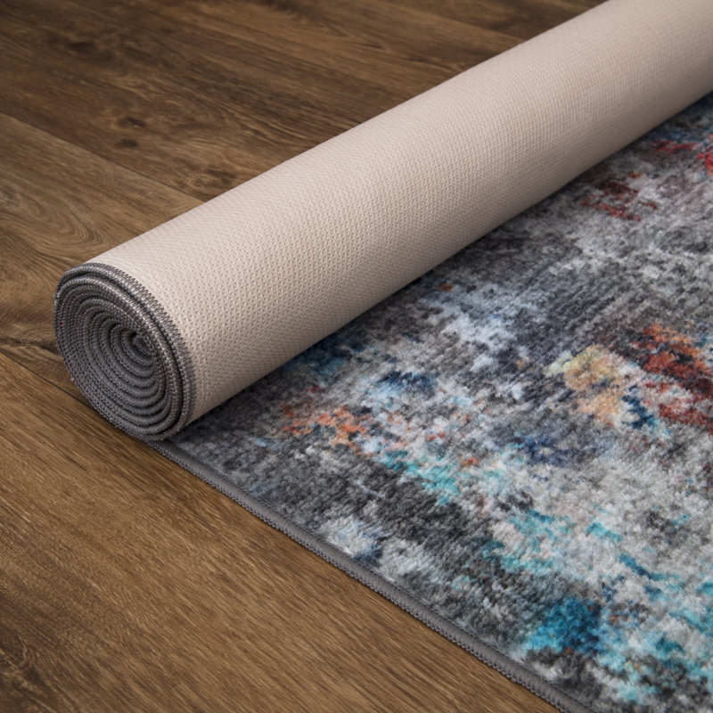 Lyanne Washable Non-Slip Abstract Multicolor Area Rug, Rectangle 5'3" x 6'9"
