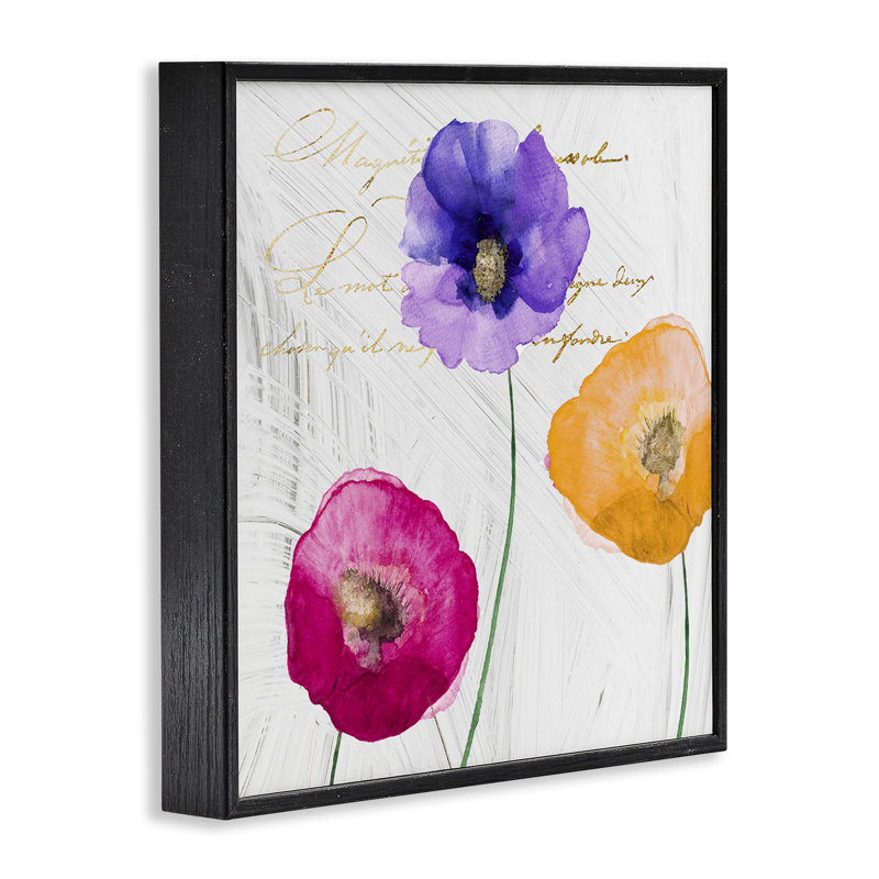 Giclée encadrée Le Jardin Poppies, design par Sophie 6, H 12 po x l 12 po, Giclée encadrée noir minuit