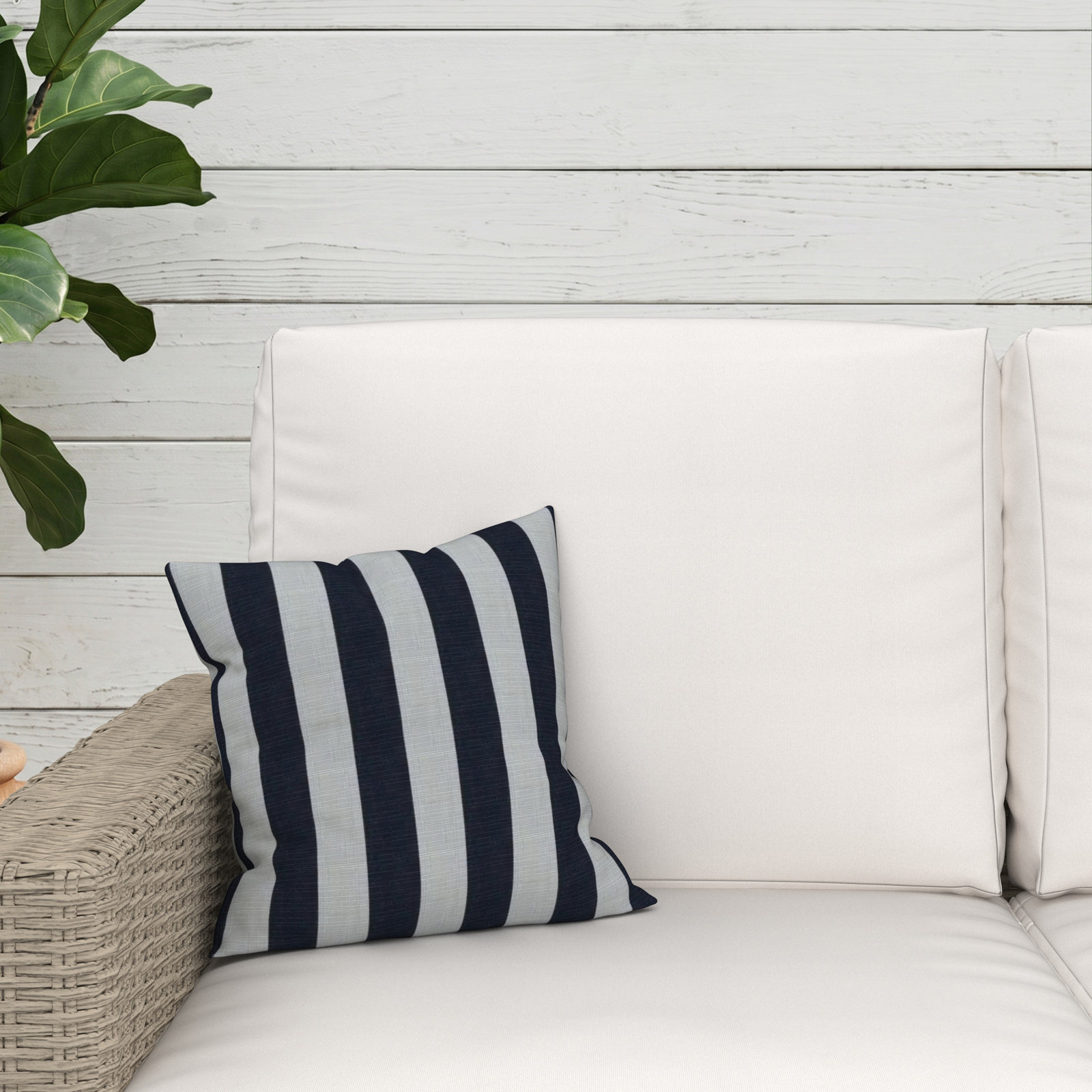 Lani Sunbrella Outdoor/Indoor Throw Pillow, Sunbrella Expressive Mist Striped, Square 14"