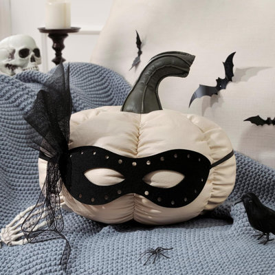 Faux Leather Pumpkin Throw Pillows, 12" x 11" Halloween Decorative Cushion with Felt Mask